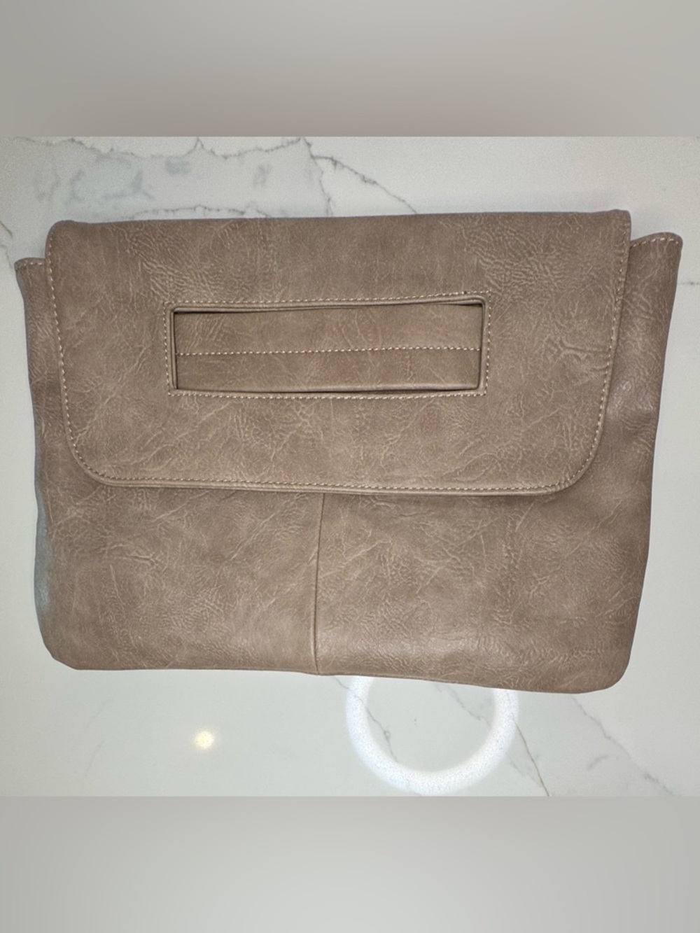 Taupe Faux Leather Fold-Over Clutch